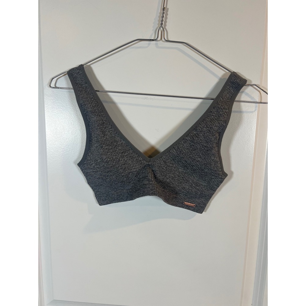 Danskin Womens Sports Bra Seamless Ribbed Knit Heather Gray Size S‎